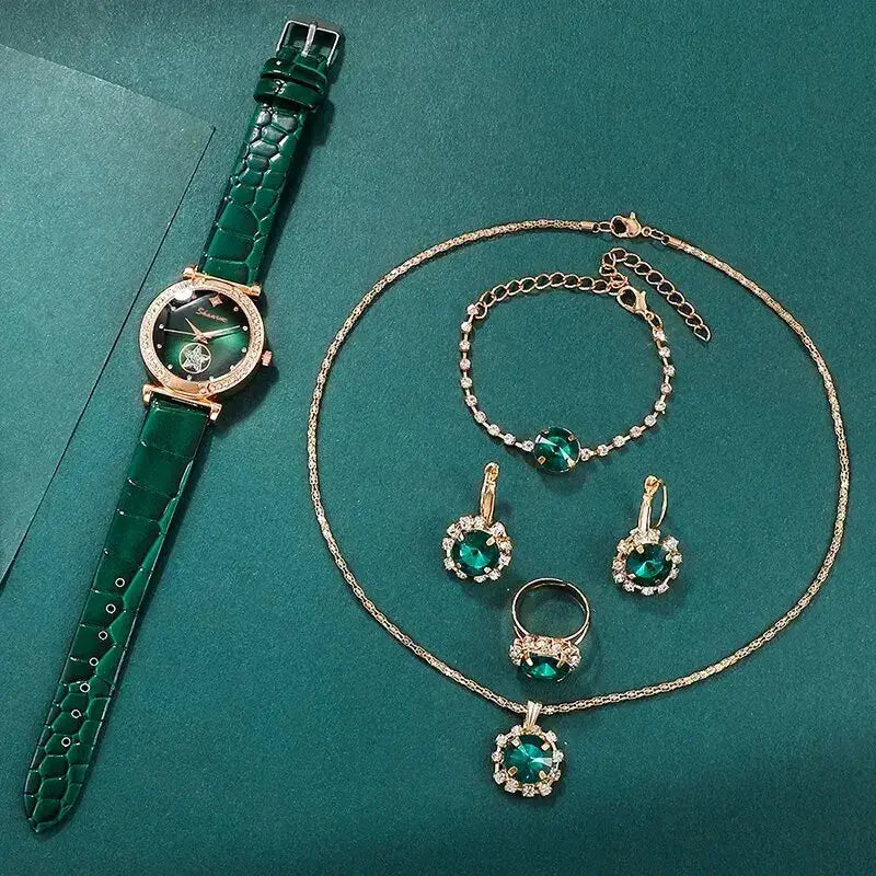 Green Luxury Quartz Watch Set